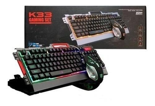 Combo Gamer Teclado Y Mouse K33 Base Metálica Iluminado Rgb